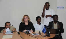Le Secrétaire d’Etat Gérald Oriol Jr, Alessandra Rossi et Josué Joseph de l’IFES et Nathalie Sauveur, l’une des auditrices.